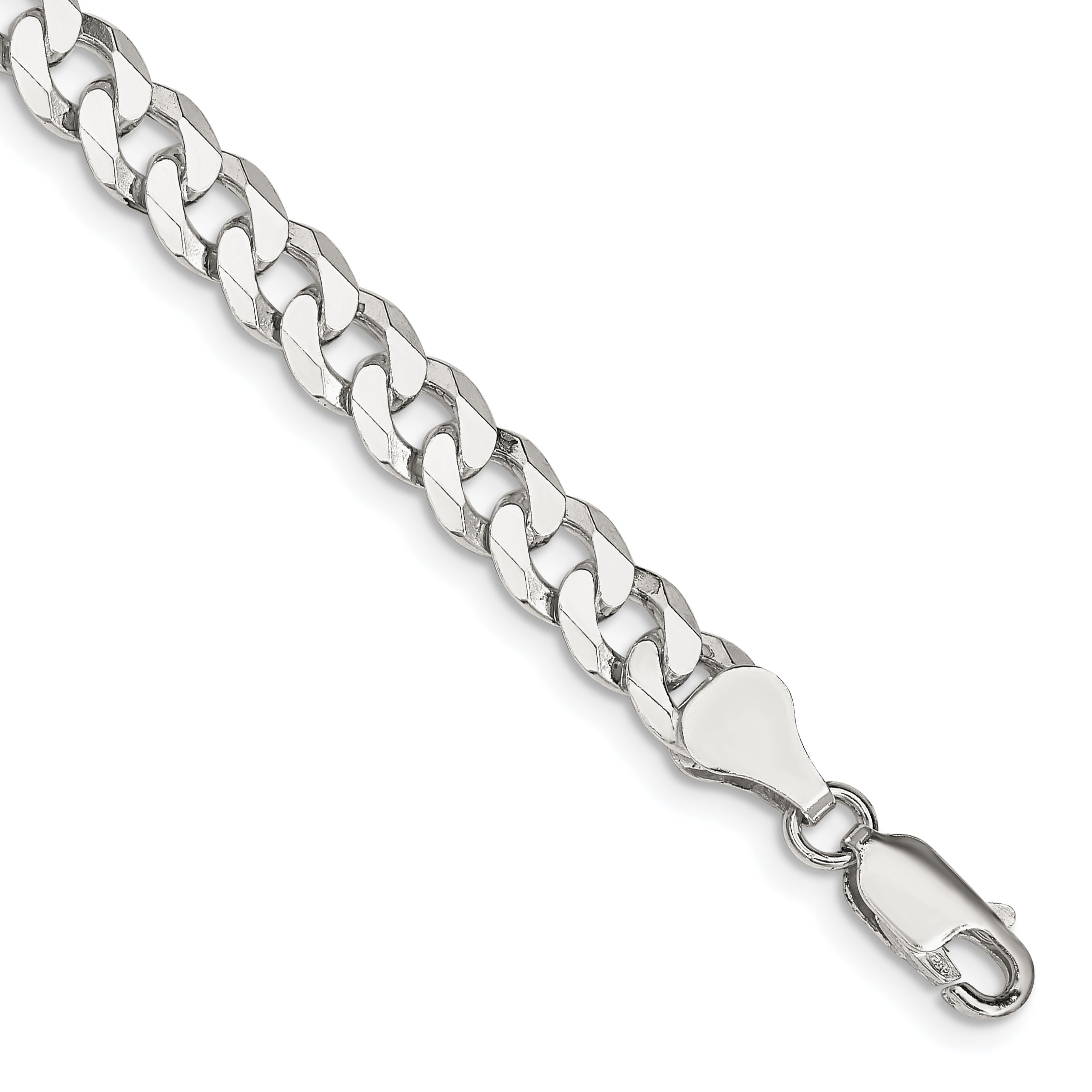 7 Inch Sterling Silver 6mm Beveled Curb Chain Bracelet