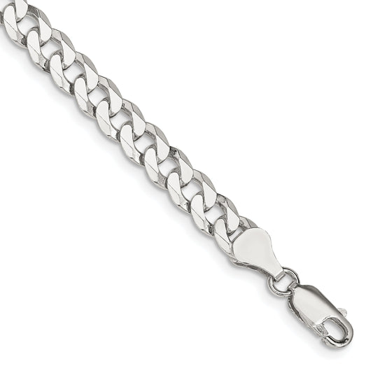 7 Inch Sterling Silver 6mm Beveled Curb Chain Bracelet