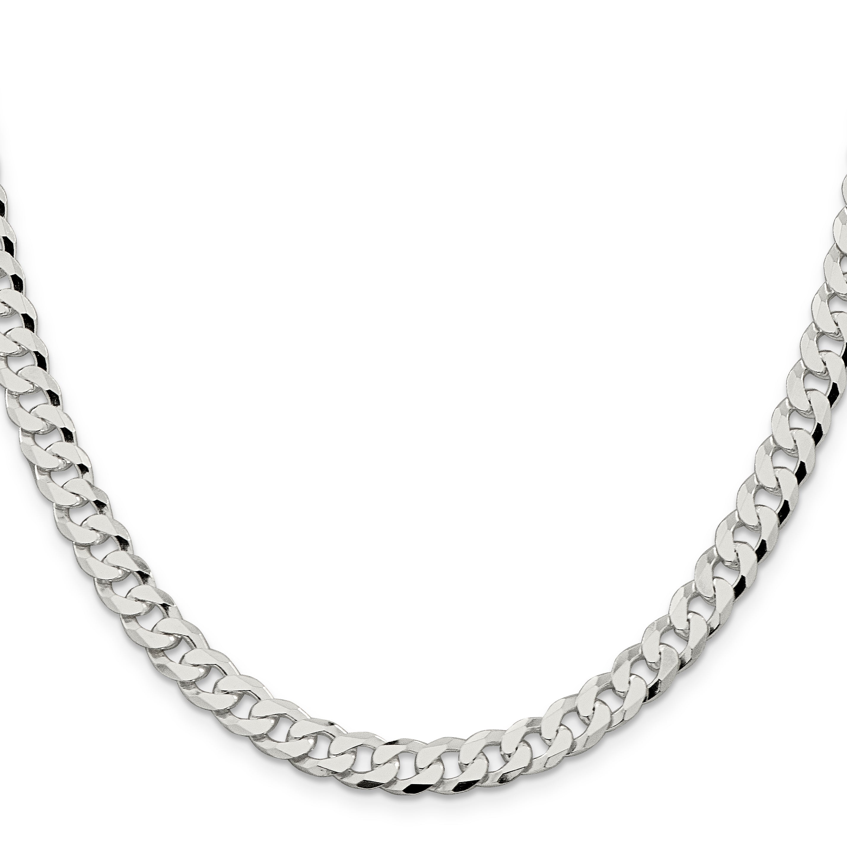 24 Inch Sterling Silver 7mm Beveled Curb Chain Necklace