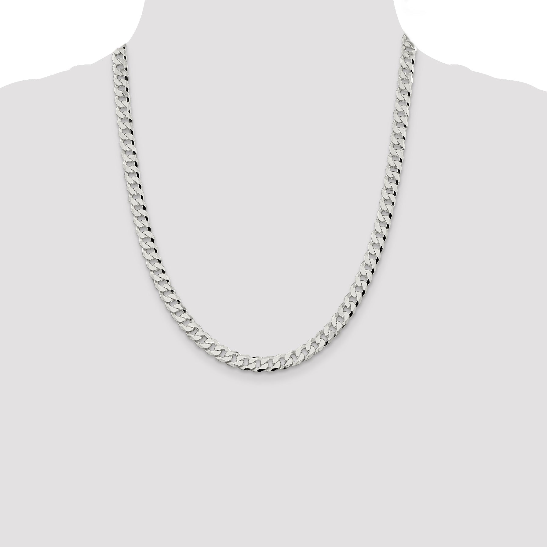 22 Inch Sterling Silver 7mm Beveled Curb Chain Necklace