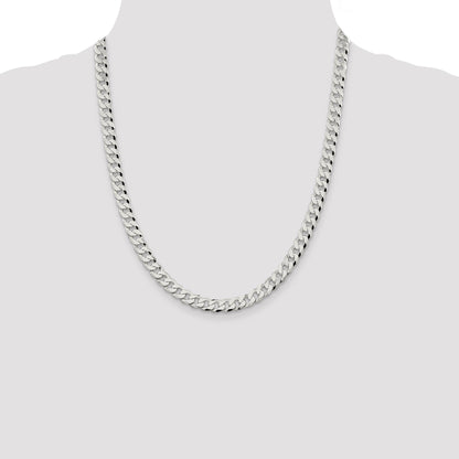 22 Inch Sterling Silver 7mm Beveled Curb Chain Necklace