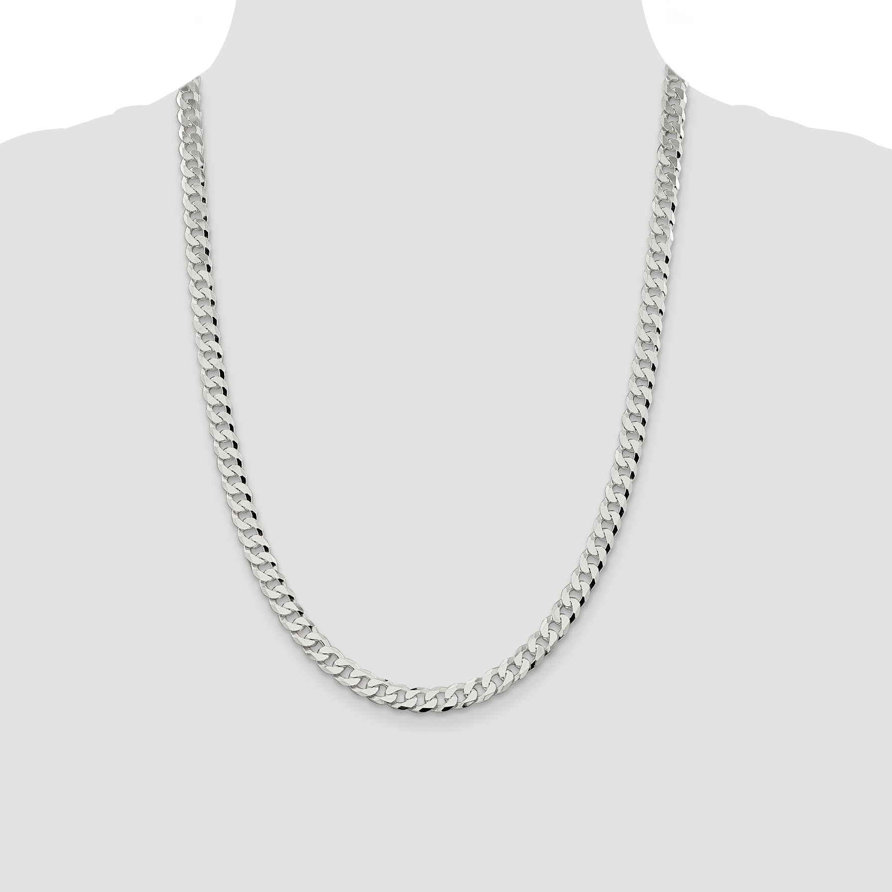 24 Inch Sterling Silver 7mm Beveled Curb Chain Necklace