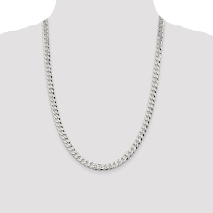 24 Inch Sterling Silver 7mm Beveled Curb Chain Necklace