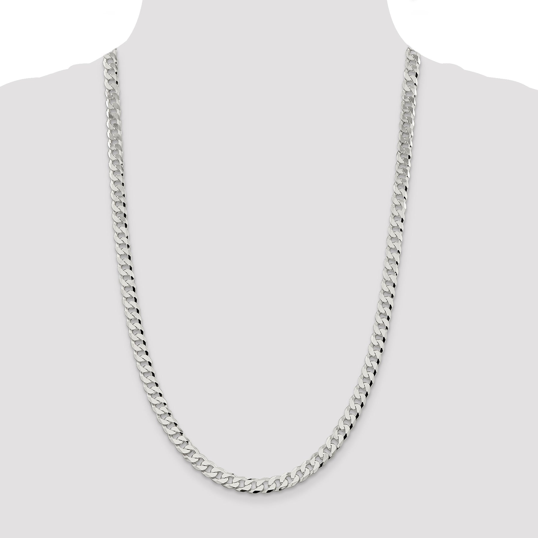 26 Inch Sterling Silver 7mm Beveled Curb Chain Necklace