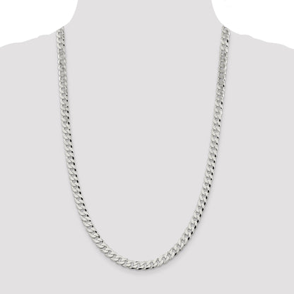 26 Inch Sterling Silver 7mm Beveled Curb Chain Necklace