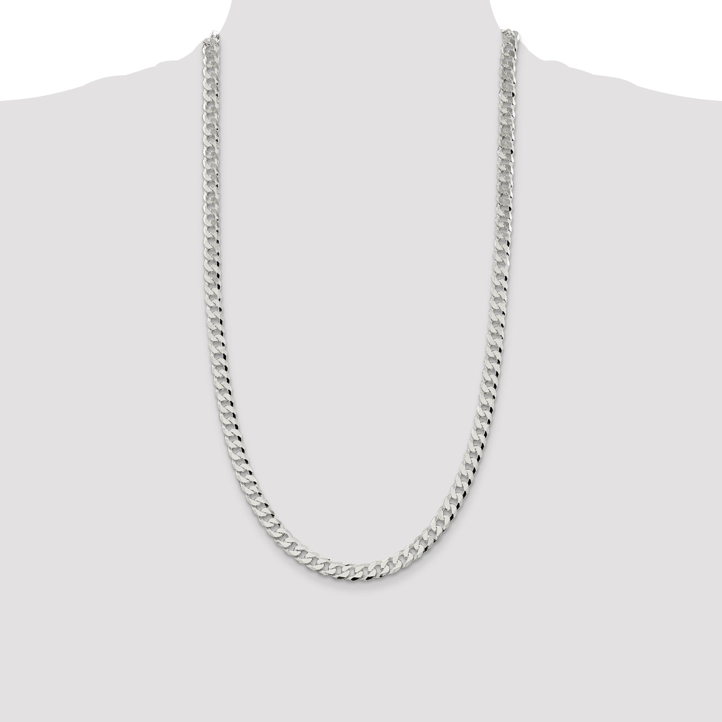 28 Inch Sterling Silver 7mm Beveled Curb Chain Necklace