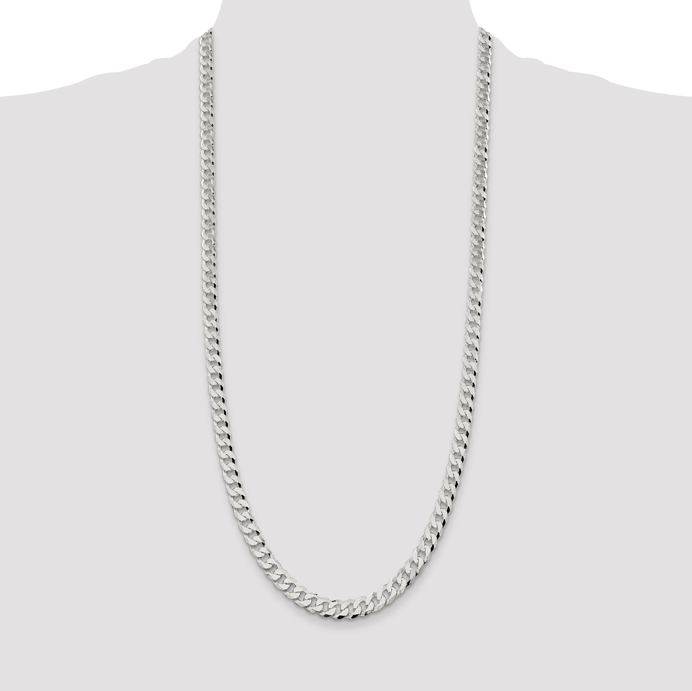 30 Inch Sterling Silver 7mm Beveled Curb Chain Necklace