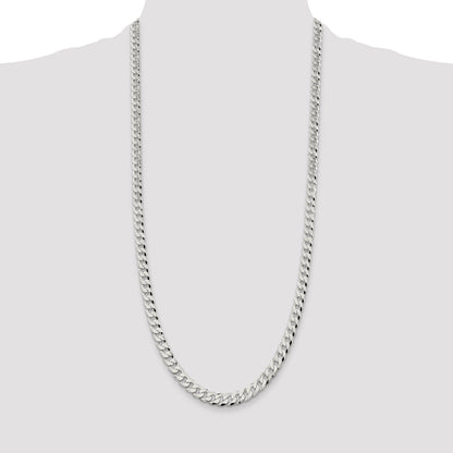 30 Inch Sterling Silver 7mm Beveled Curb Chain Necklace