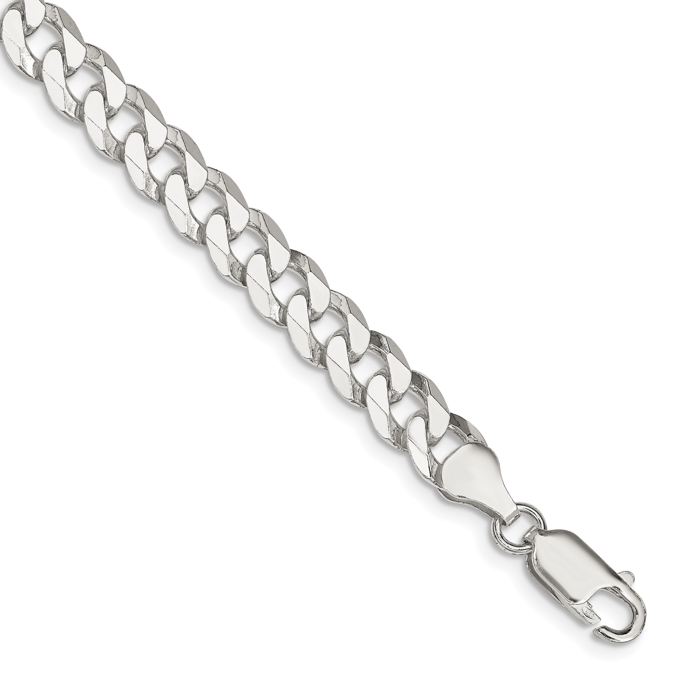 9 Inch Sterling Silver 7mm Beveled Curb Chain Bracelet