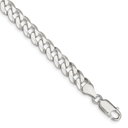 9 Inch Sterling Silver 7mm Beveled Curb Chain Bracelet