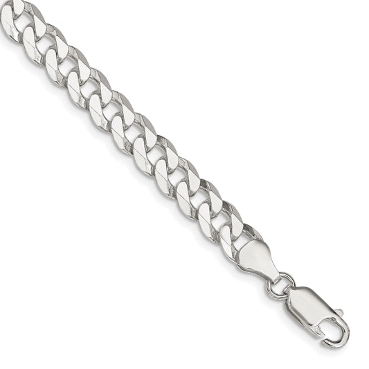 9 Inch Sterling Silver 7mm Beveled Curb Chain Bracelet