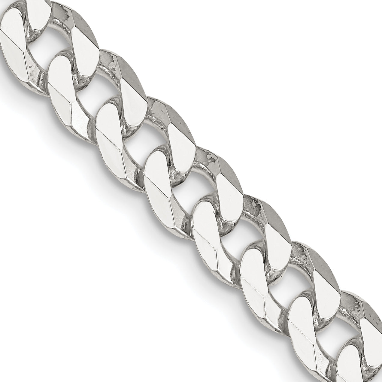 24 Inch Sterling Silver 7mm Beveled Curb Chain Necklace