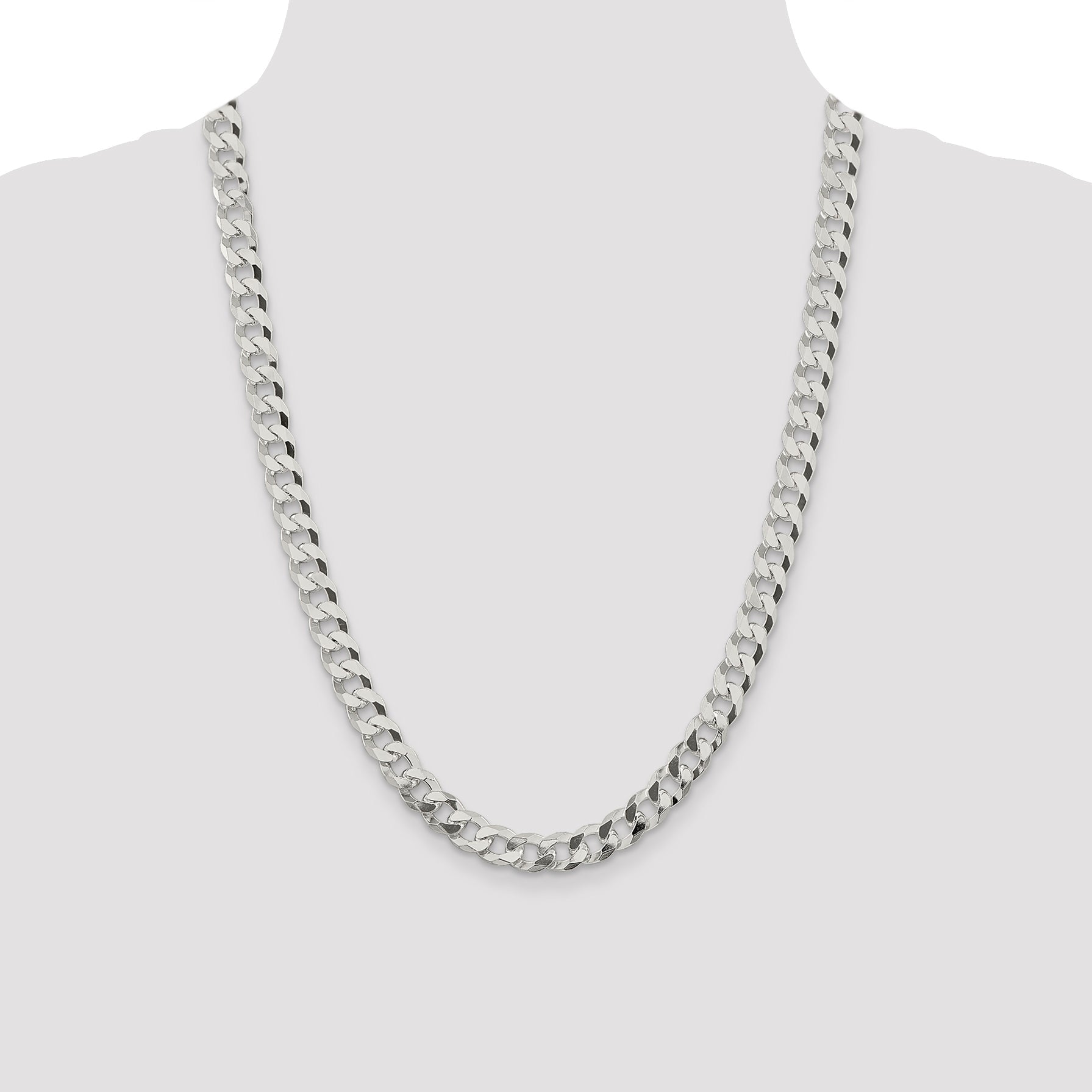 24 Inch Sterling Silver 8.5mm Beveled Curb Chain Necklace