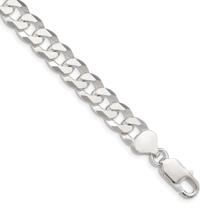 7 Inch Sterling Silver 8.5mm Beveled Curb Chain Bracelet