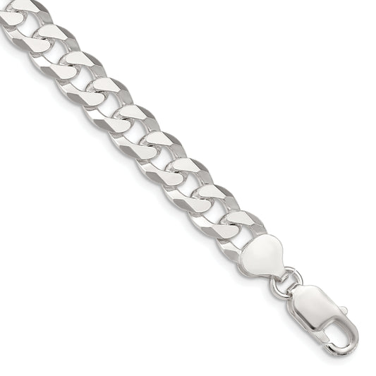 9 Inch Sterling Silver 8.5mm Beveled Curb Chain Bracelet