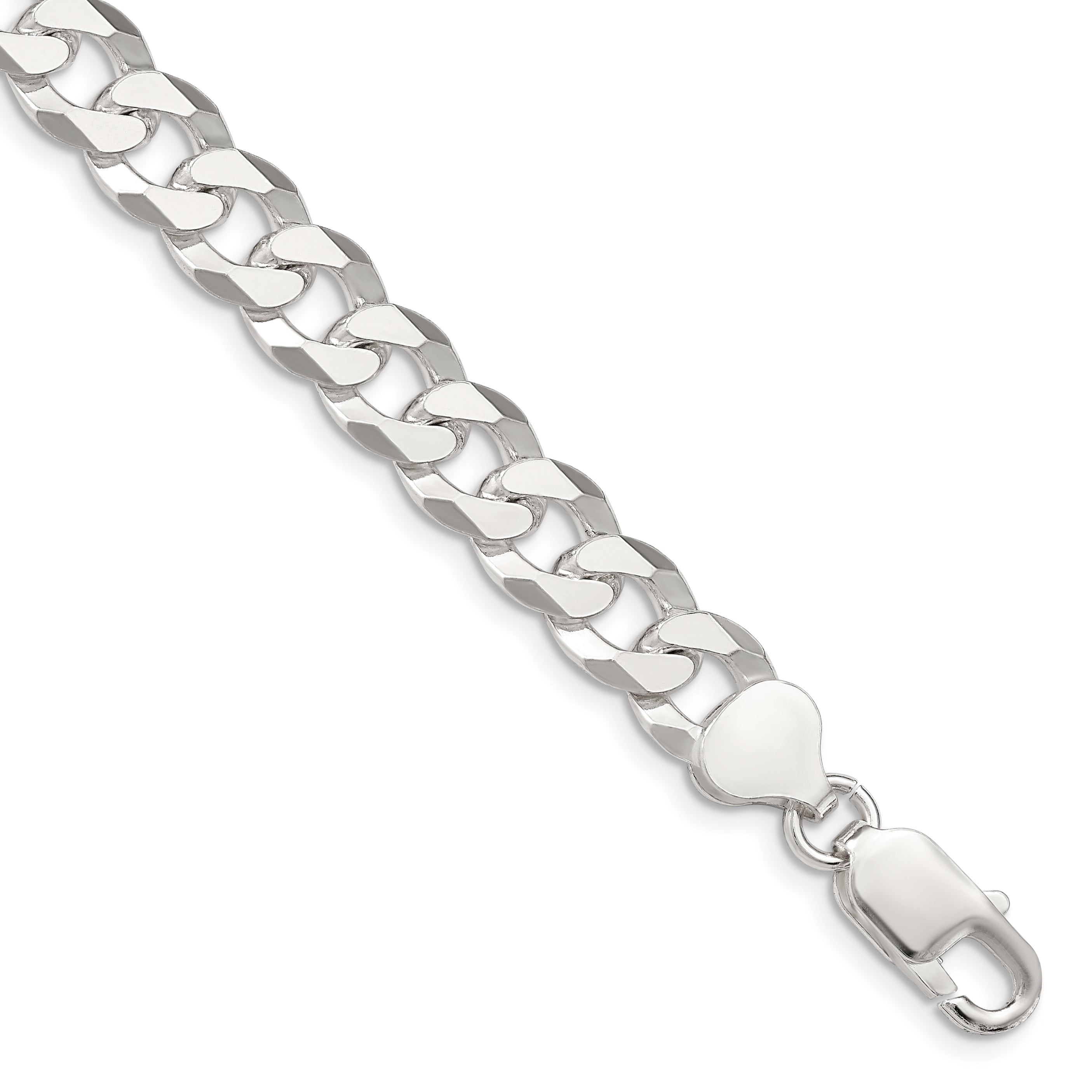 8 Inch Sterling Silver 8.5mm Beveled Curb Chain Bracelet