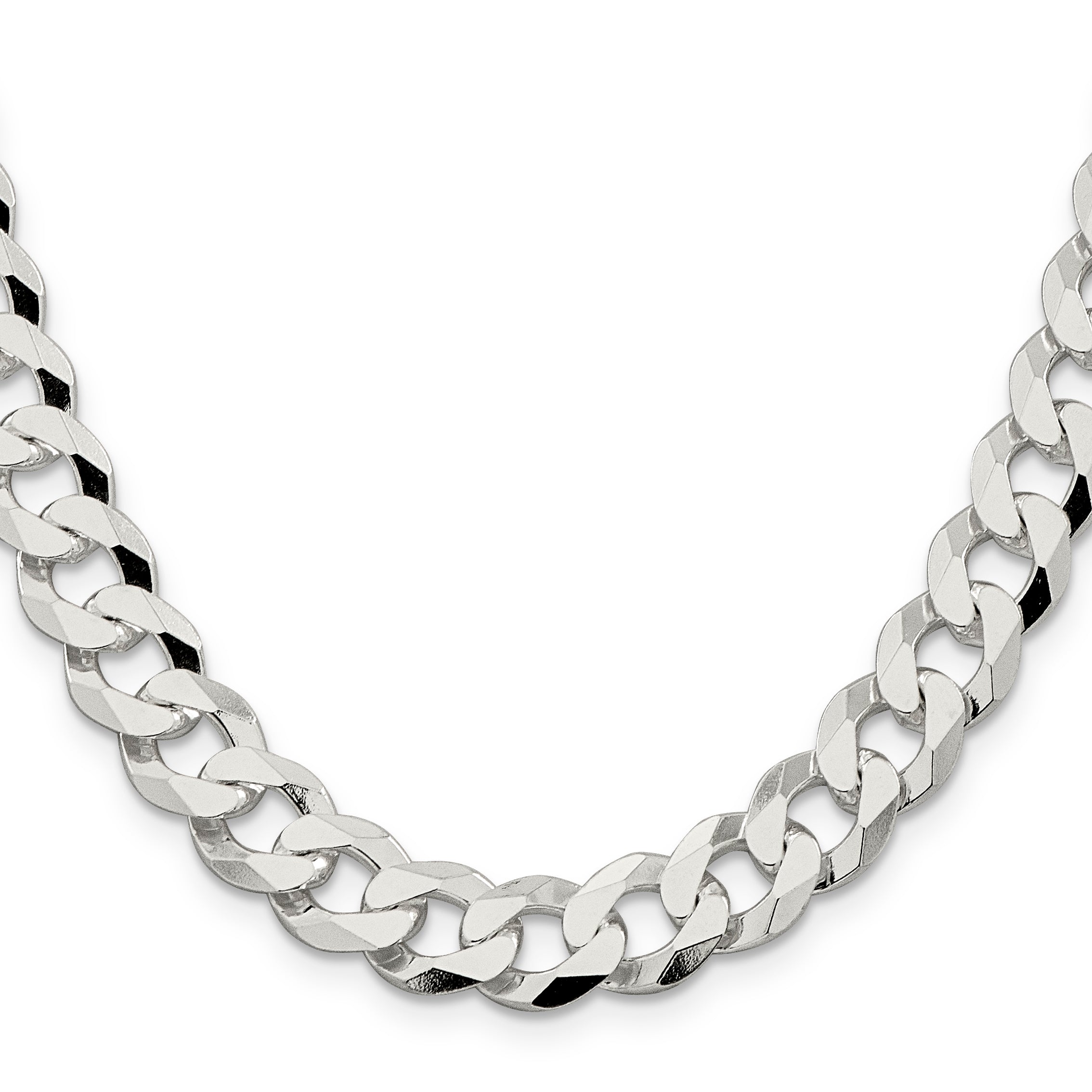 22 Inch Sterling Silver 10.6mm Beveled Curb Chain Necklace