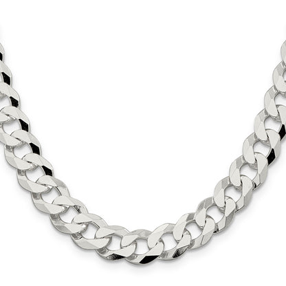 22 Inch Sterling Silver 10.6mm Beveled Curb Chain Necklace