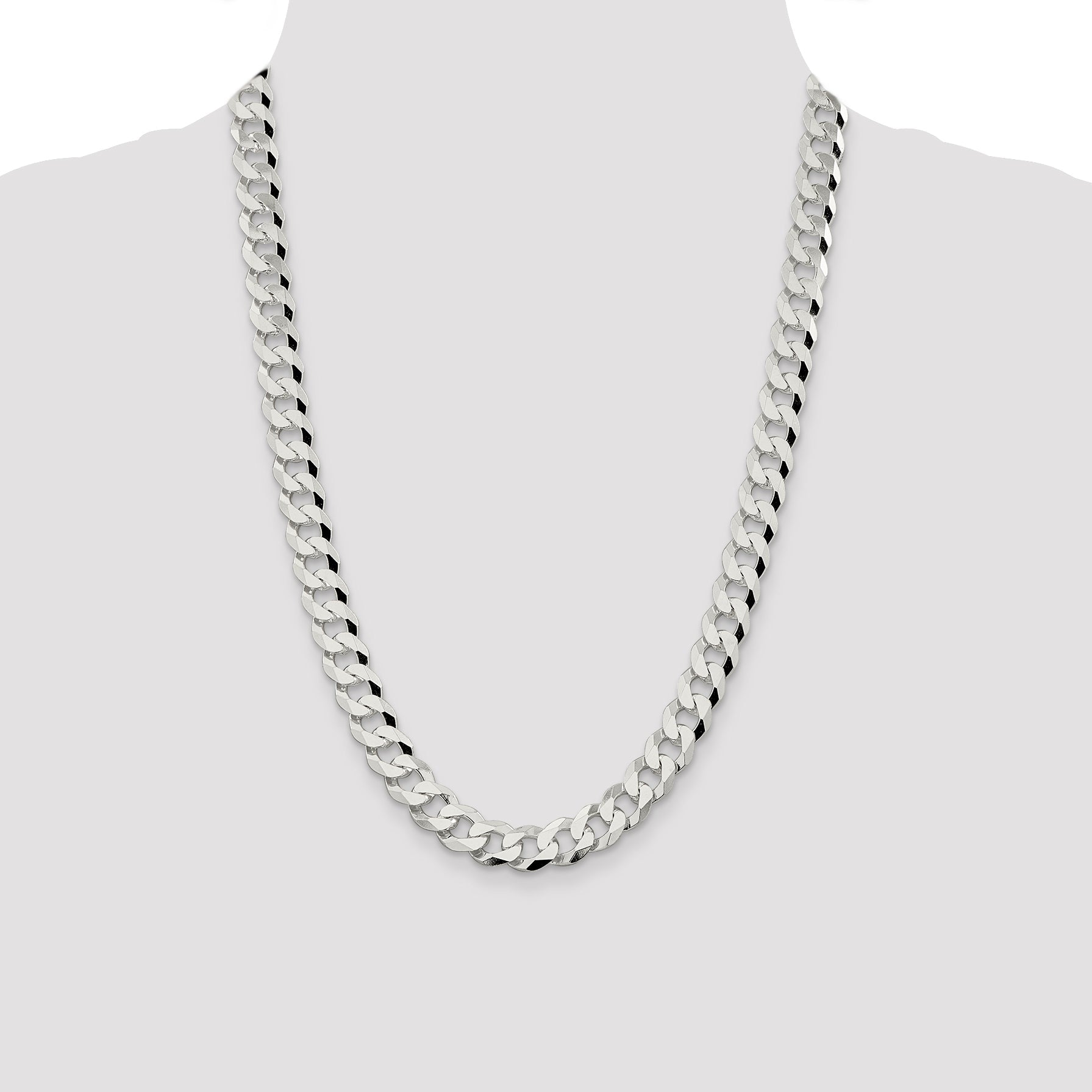 24 Inch Sterling Silver 10.6mm Beveled Curb Chain Necklace