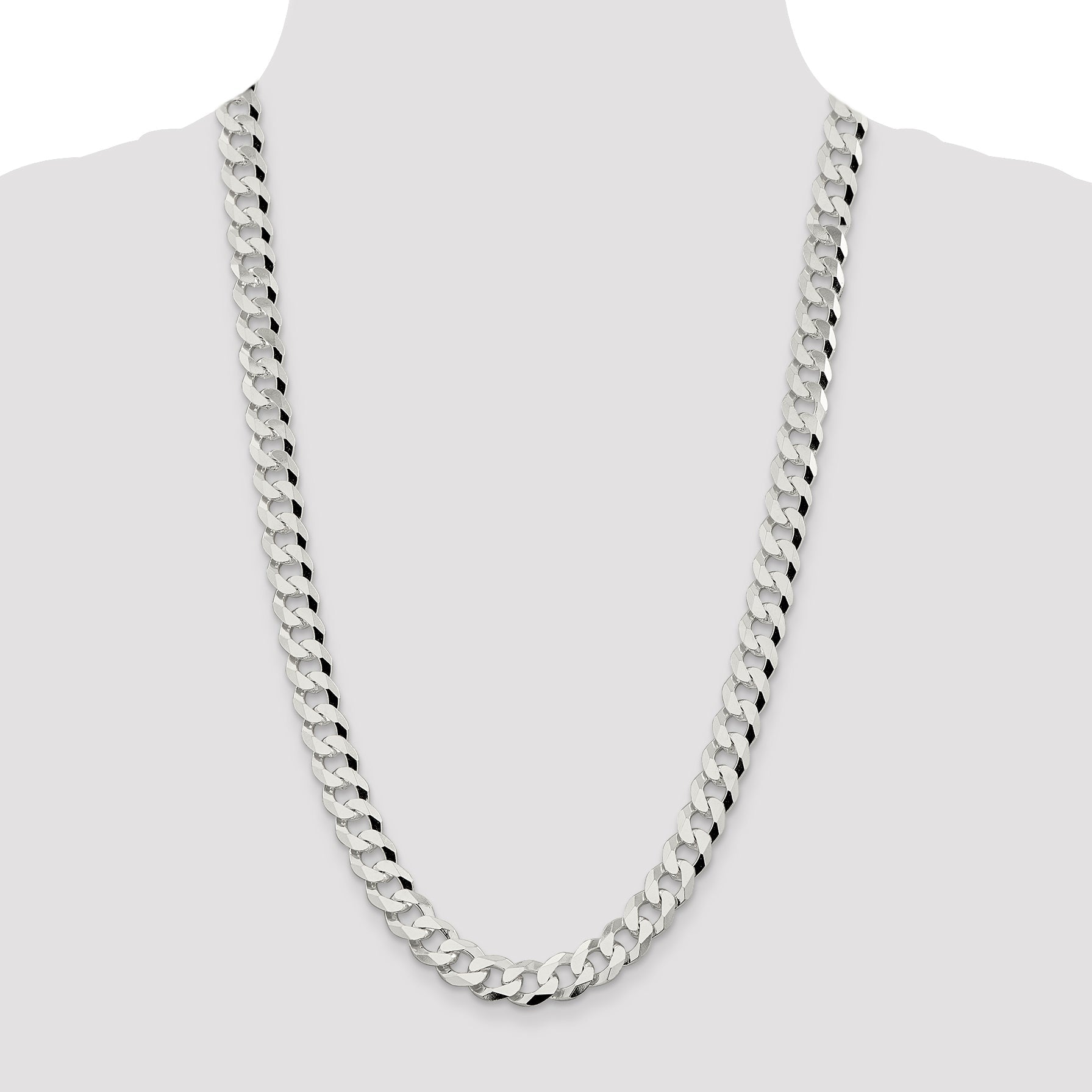 26 Inch Sterling Silver 10.6mm Beveled Curb Chain Necklace