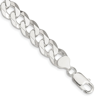 9 Inch Sterling Silver 10.6mm Beveled Curb Chain Bracelet