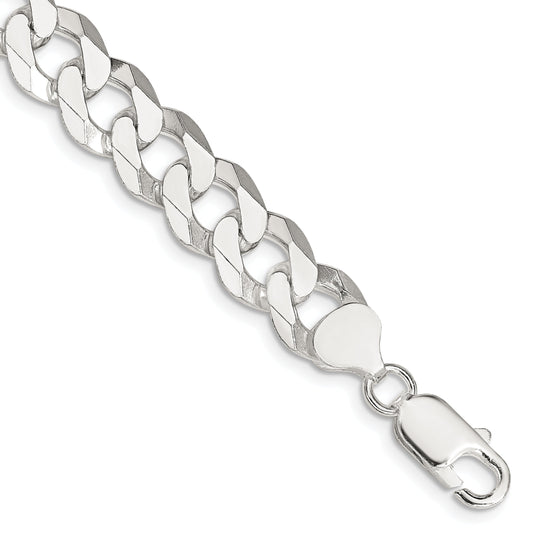 9 Inch Sterling Silver 10.6mm Beveled Curb Chain Bracelet