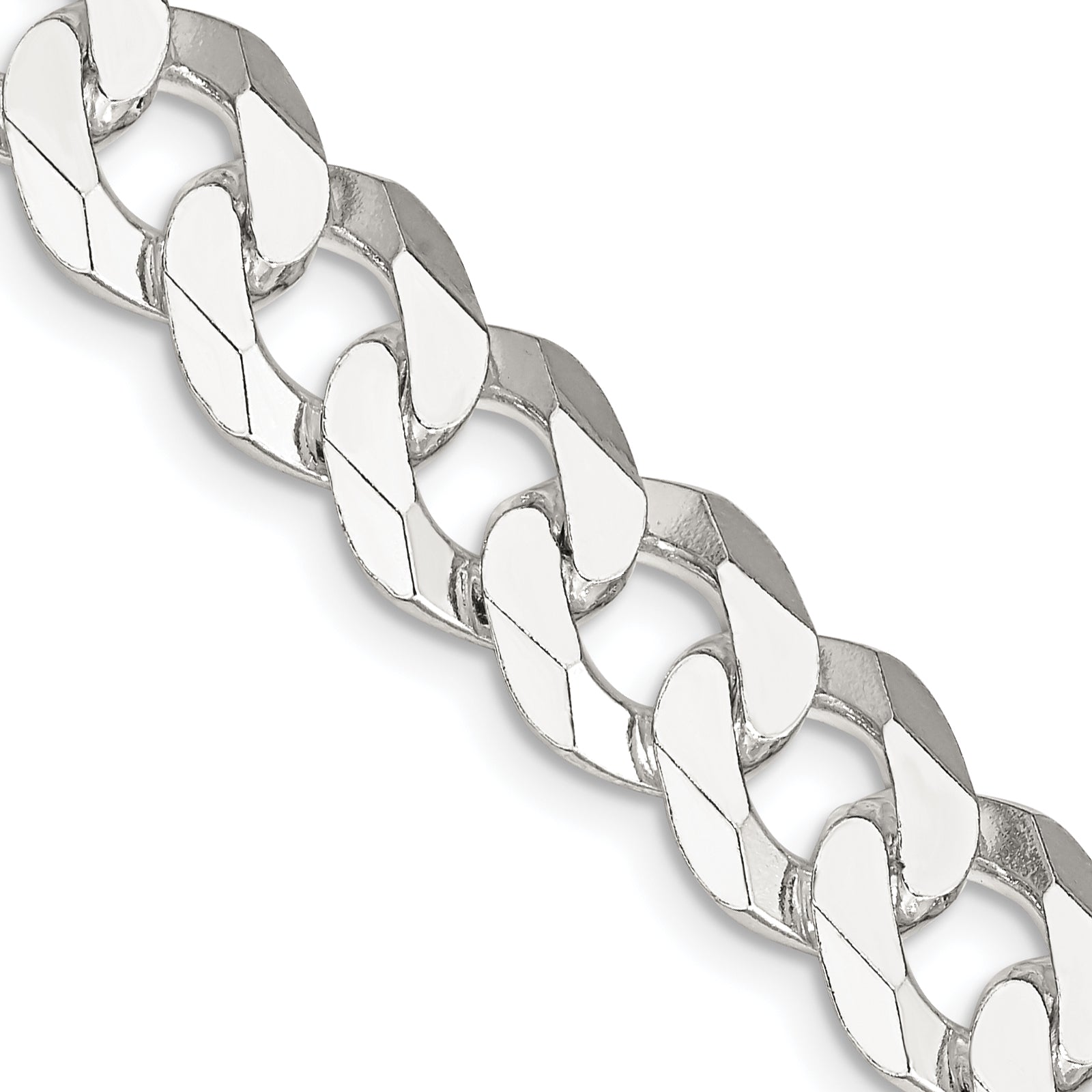 20 Inch Sterling Silver 10.6mm Beveled Curb Chain Necklace