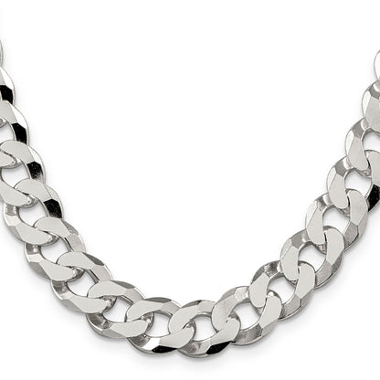 26 Inch Sterling Silver 12.3mm Beveled Curb Chain Necklace