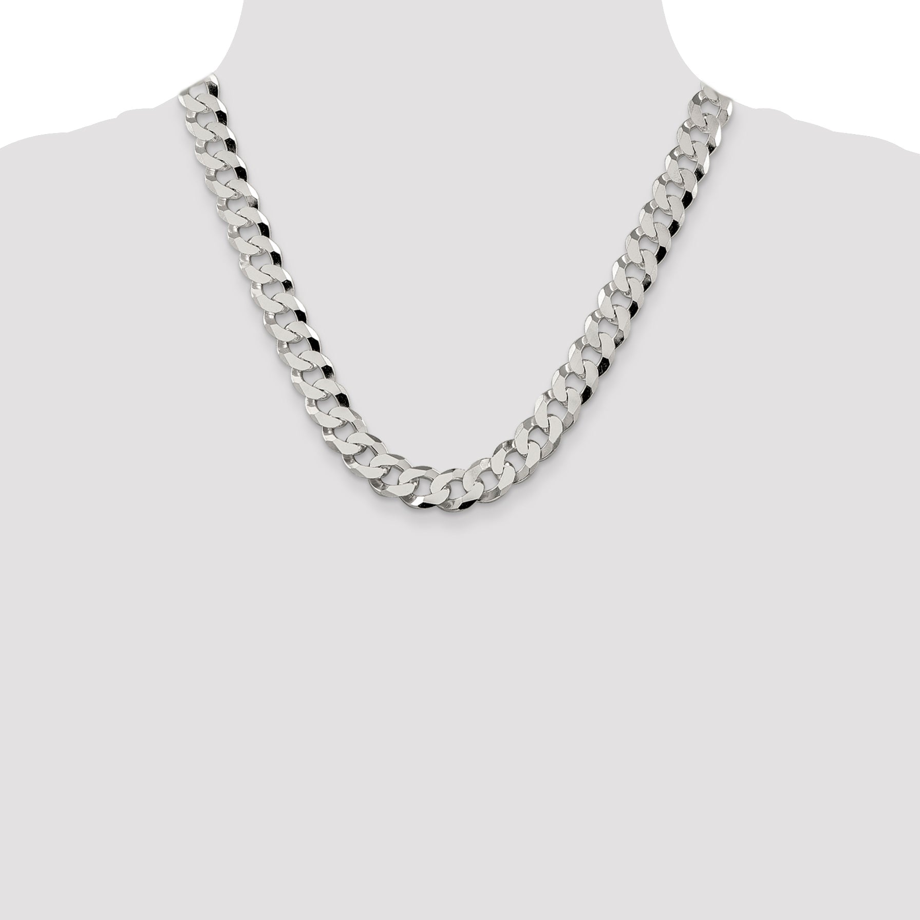 20 Inch Sterling Silver 12.3mm Beveled Curb Chain Necklace