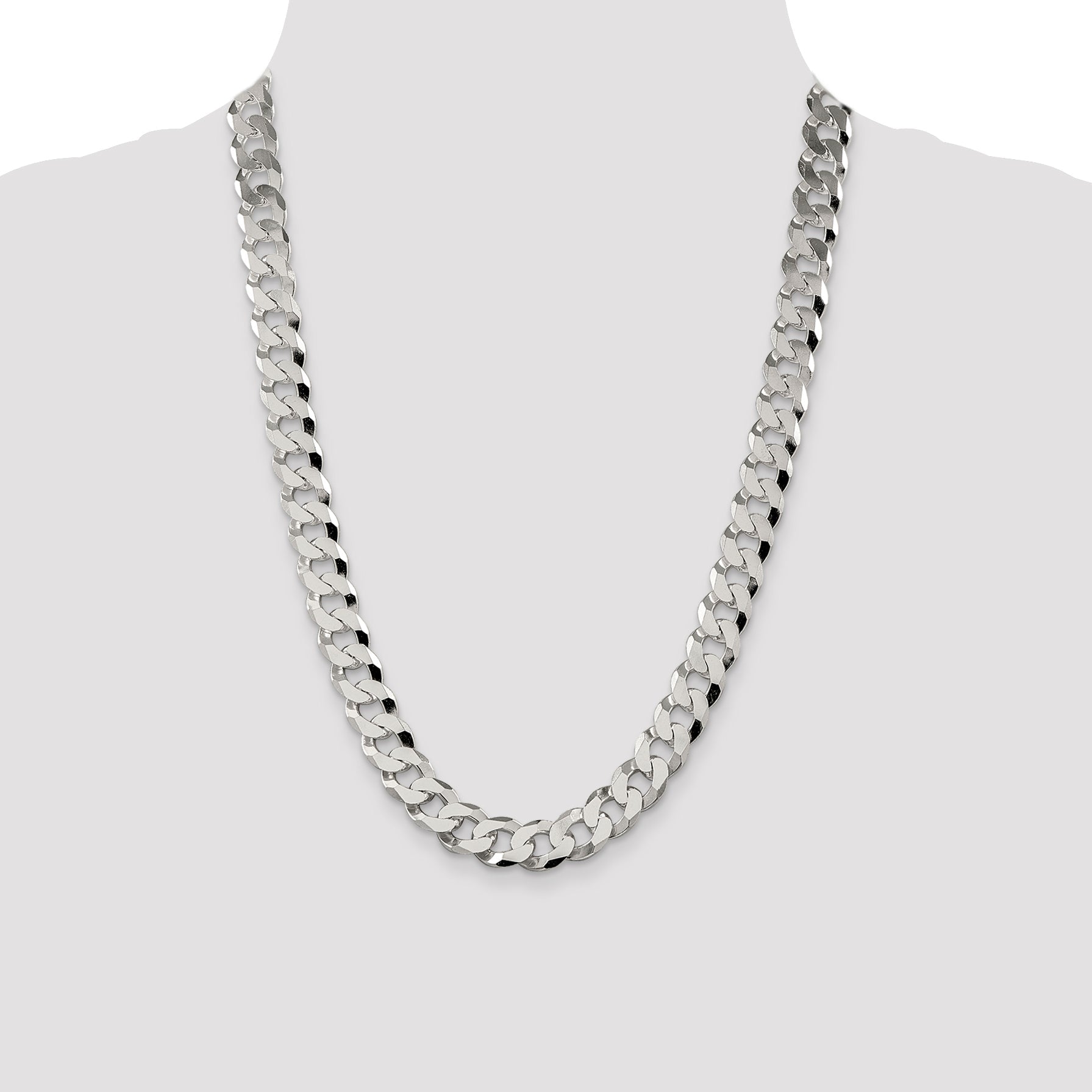 24 Inch Sterling Silver 12.3mm Beveled Curb Chain Necklace