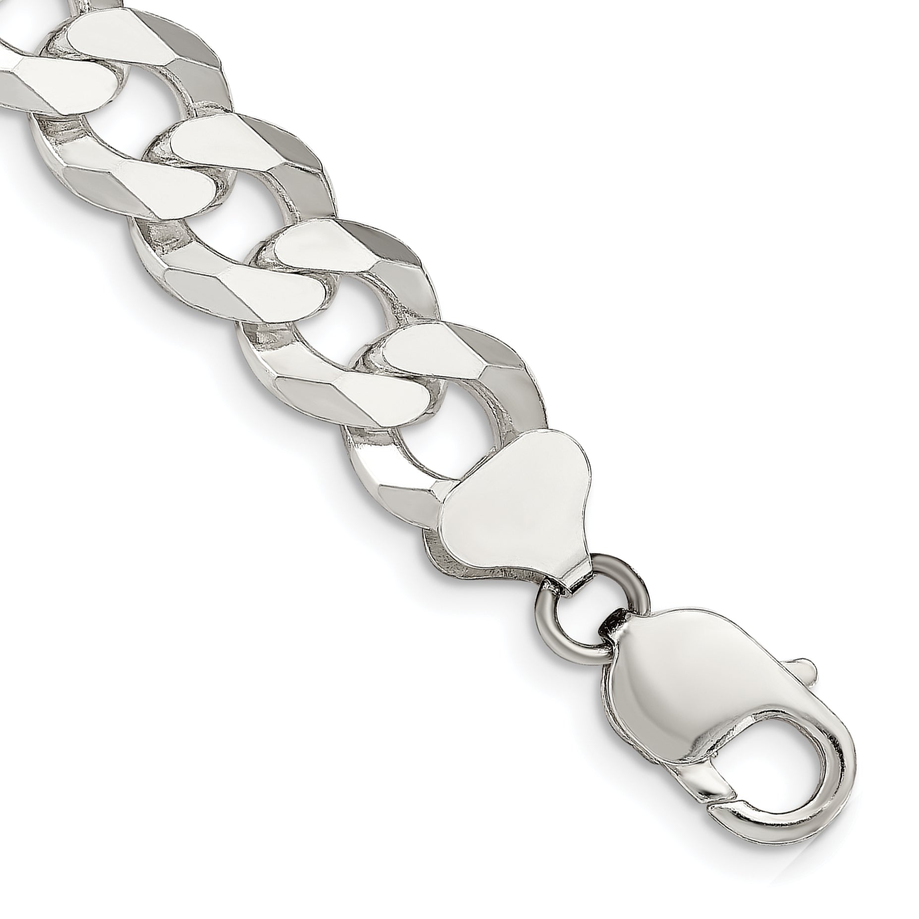 8 Inch Sterling Silver 12.3mm Beveled Curb Chain Bracelet
