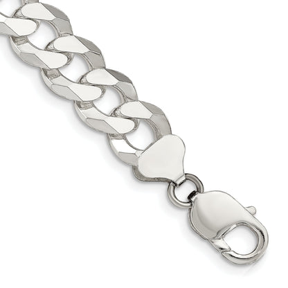 8 Inch Sterling Silver 12.3mm Beveled Curb Chain Bracelet