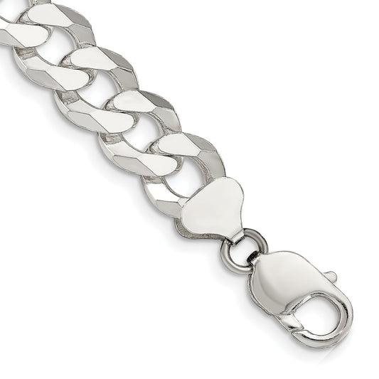 8 Inch Sterling Silver 12.3mm Beveled Curb Chain Bracelet