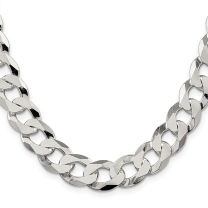 22 Inch Sterling Silver 13mm Beveled Curb Chain Necklace