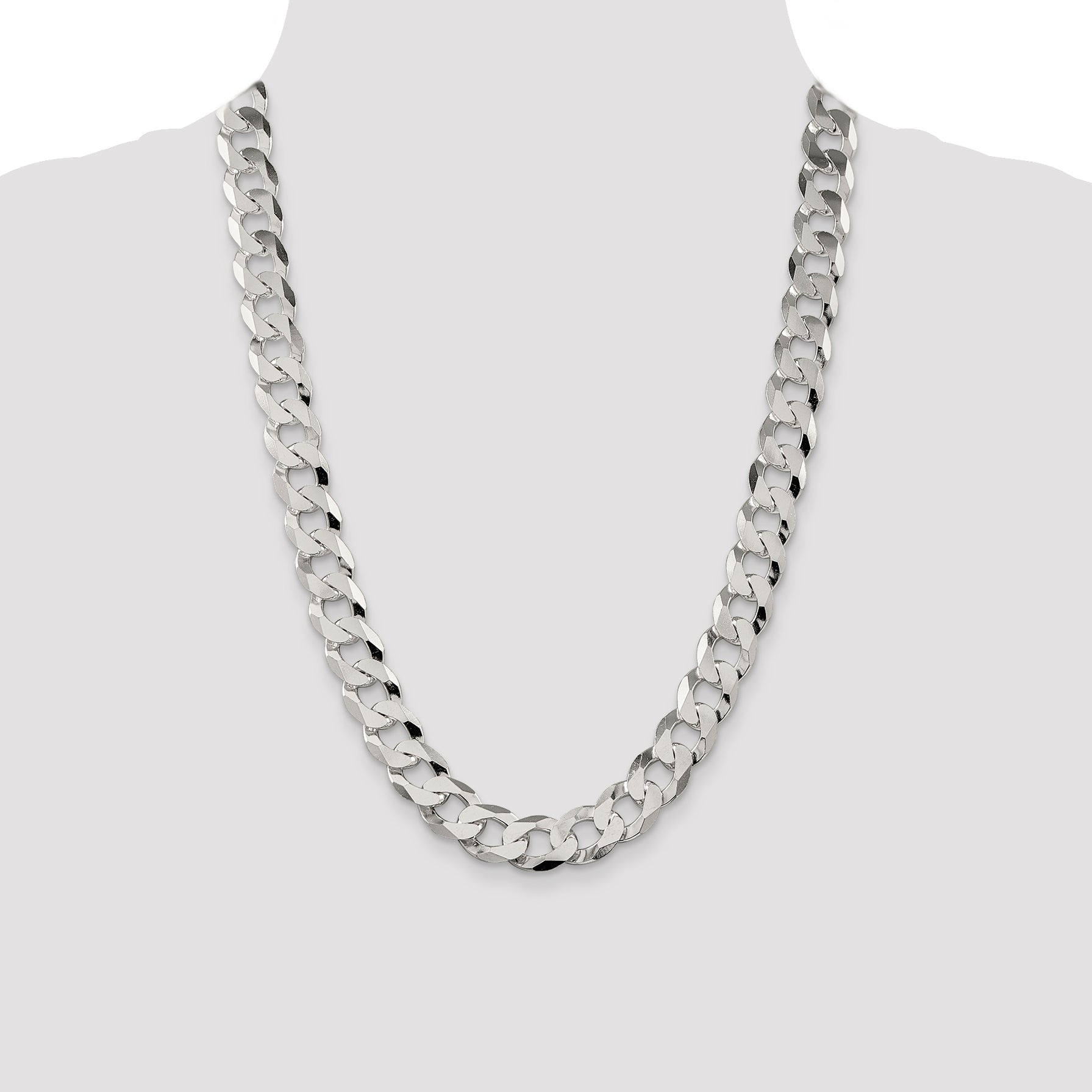 24 Inch Sterling Silver 13mm Beveled Curb Chain Necklace