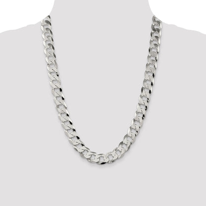 24 Inch Sterling Silver 13mm Beveled Curb Chain Necklace