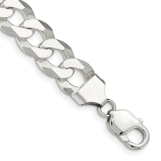 8 Inch Sterling Silver 13mm Beveled Curb Chain Bracelet