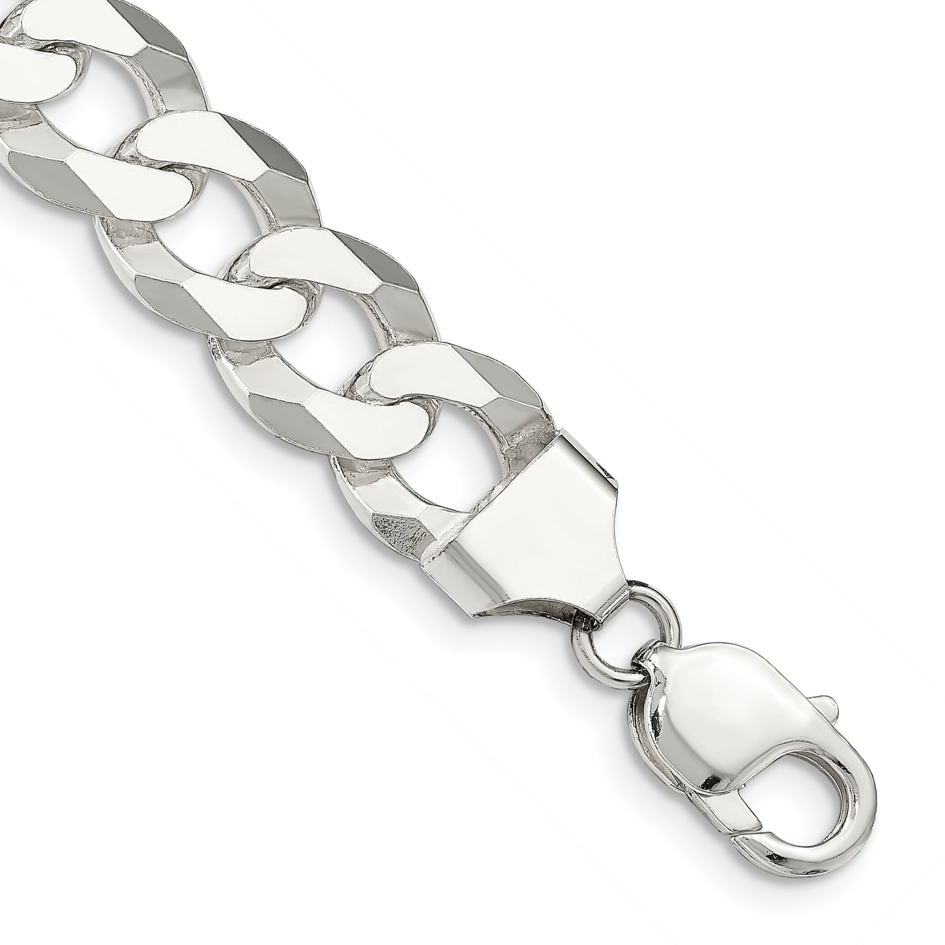 9 Inch Sterling Silver 13mm Beveled Curb Chain Bracelet