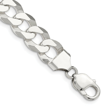 9 Inch Sterling Silver 13mm Beveled Curb Chain Bracelet
