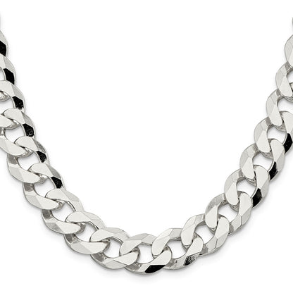 22 Inch Sterling Silver 14mm Beveled Curb Chain Necklace