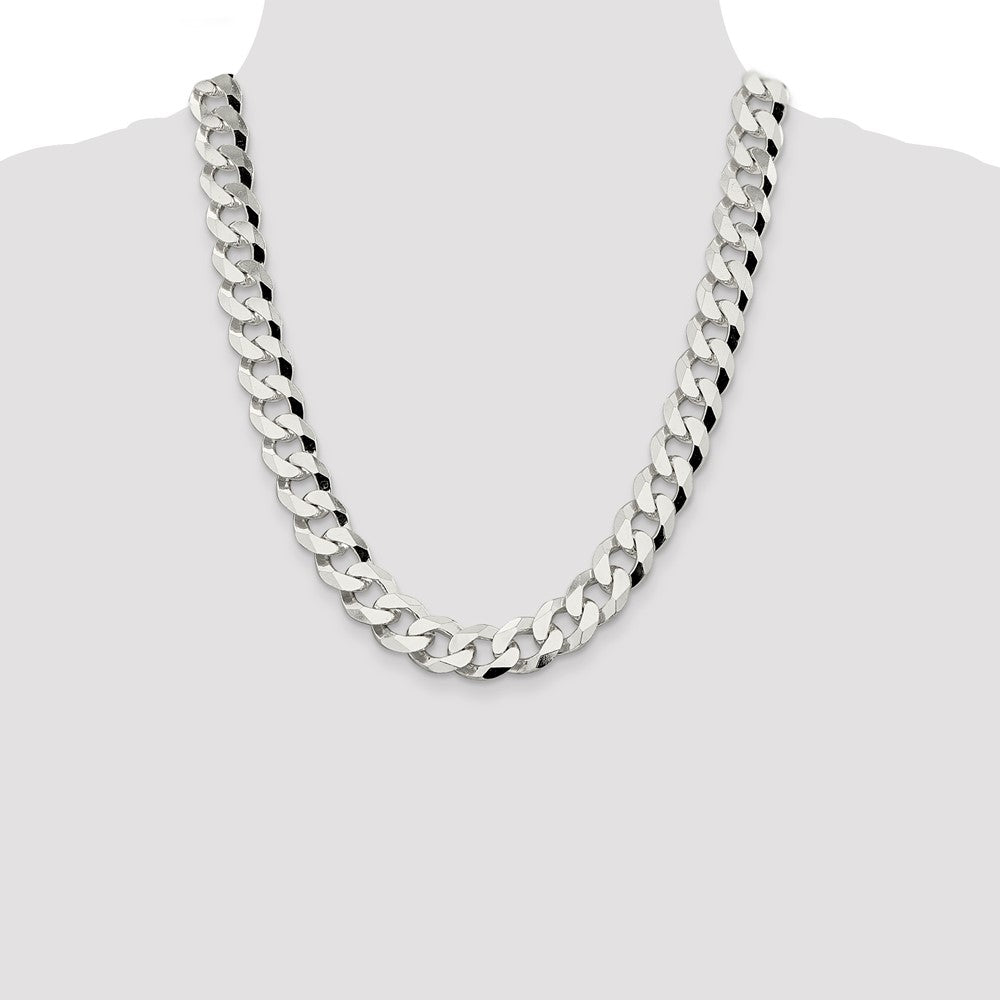 22 Inch Sterling Silver 14mm Beveled Curb Chain Necklace