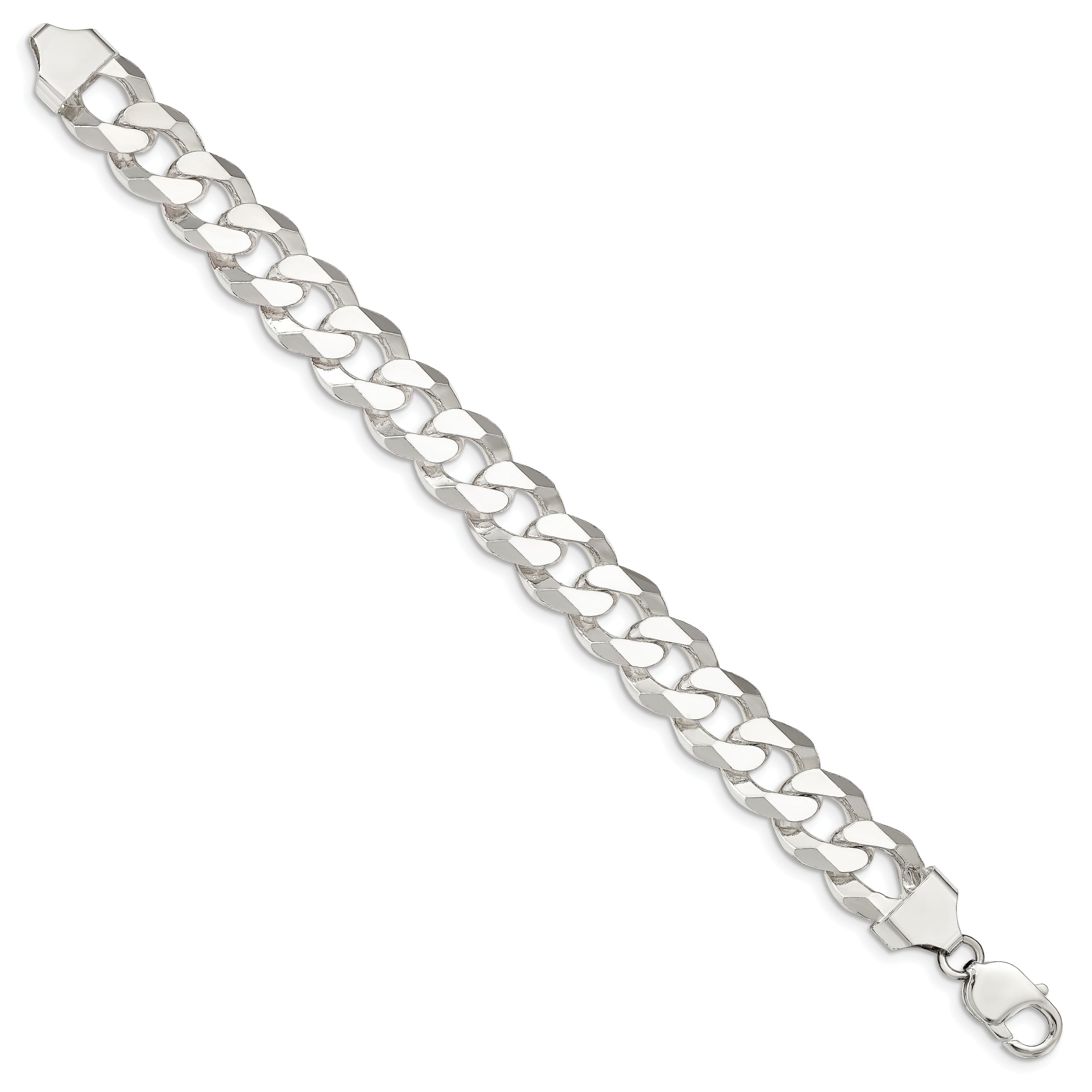 9 Inch Sterling Silver 14mm Beveled Curb Chain Bracelet
