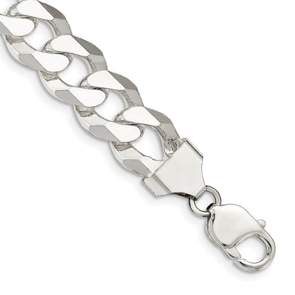 8 Inch Sterling Silver 14mm Beveled Curb Chain Bracelet