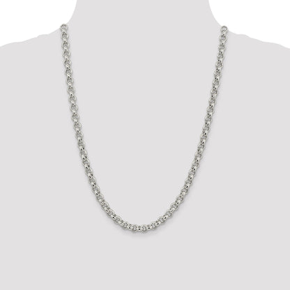 24 Inch Sterling Silver 6.5mm Semi-Solid Rolo Chain Necklace