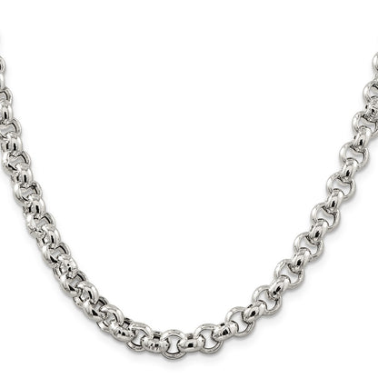 20 Inch Sterling Silver 7.75mm Semi-Solid Rolo Chain Necklace