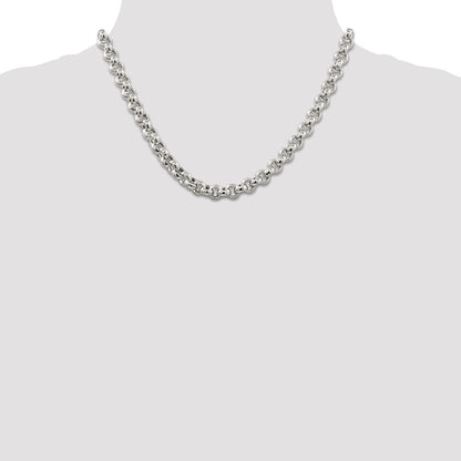 18 Inch Sterling Silver 7.75mm Semi-Solid Rolo Chain Necklace