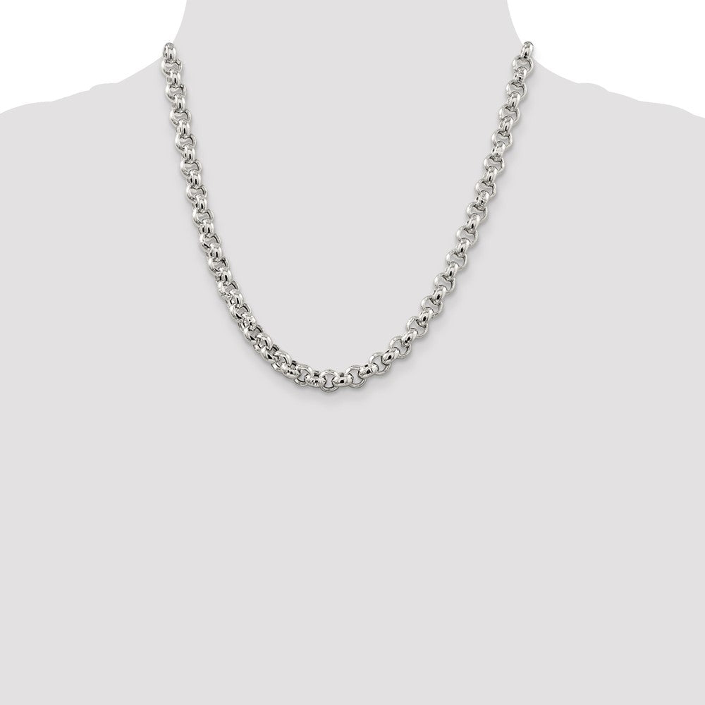20 Inch Sterling Silver 7.75mm Semi-Solid Rolo Chain Necklace