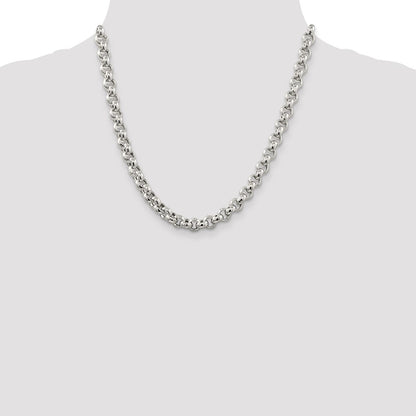 20 Inch Sterling Silver 7.75mm Semi-Solid Rolo Chain Necklace