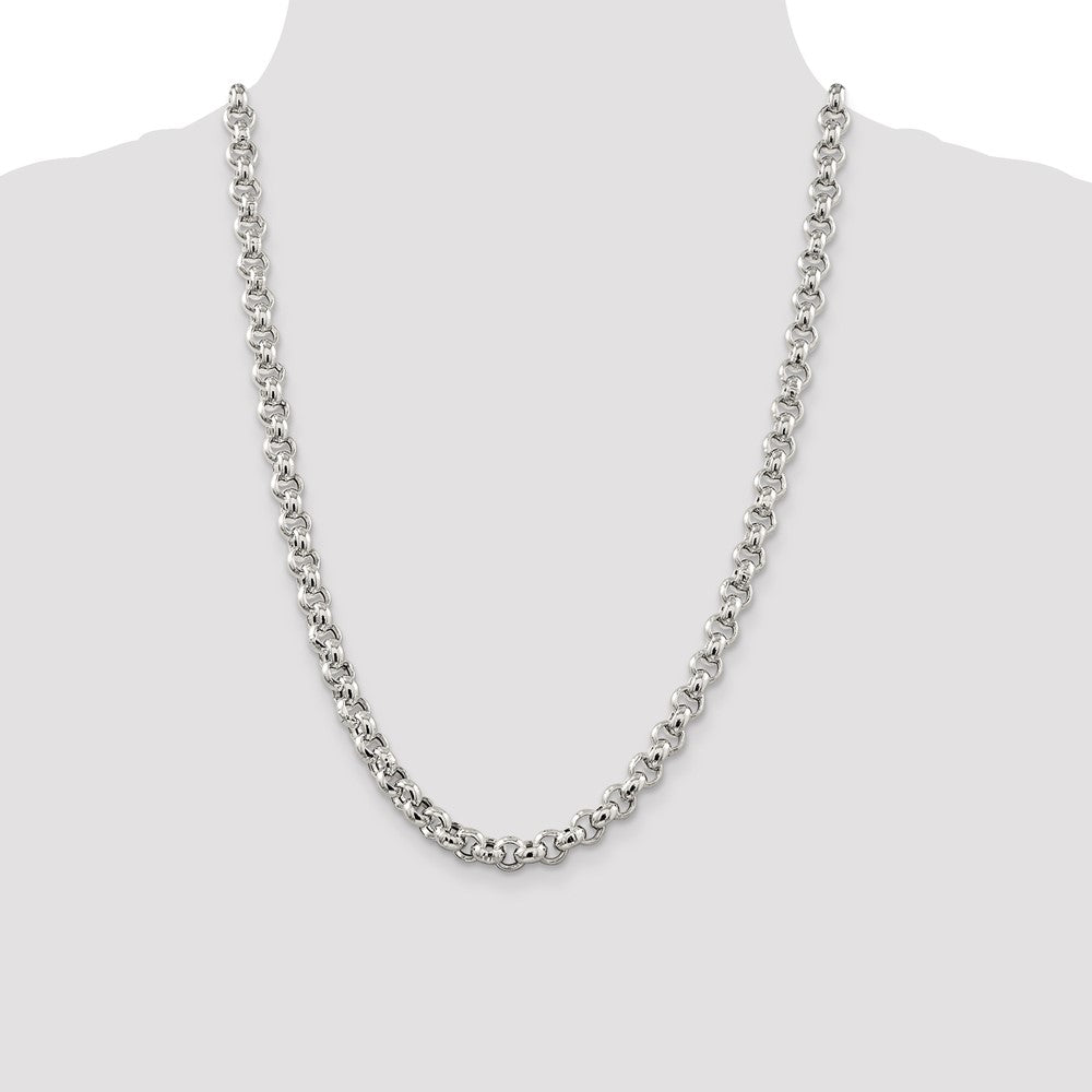 24 Inch Sterling Silver 7.75mm Semi-Solid Rolo Chain Necklace