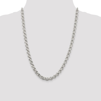 24 Inch Sterling Silver 7.75mm Semi-Solid Rolo Chain Necklace
